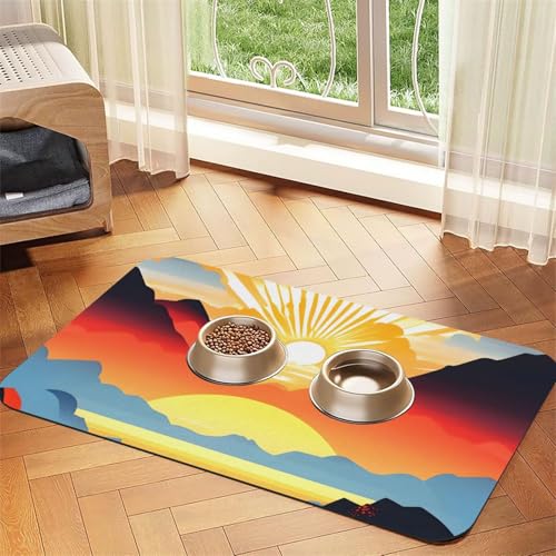 Bright Sunrise Haustier-Tischset, saugfähig, Leder, 30 x 45 cm, schönes Design, für Katzen- und Hundenapf, tragbare Aufbewahrung Bright Sunrise Haustier-Tischset, saugfähig, Leder, 30 x 45 cm, schönes Design, für Katzen- und Hundenapf, tragbare Aufbewahrung von XZDZWK