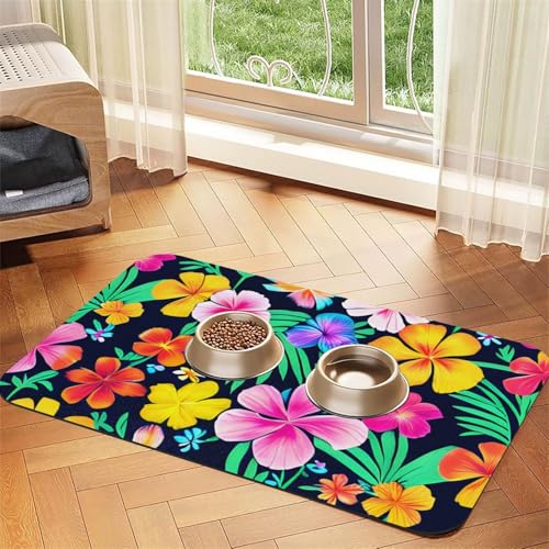 Bunte Blumen Haustier saugfähiges Leder Tischset 40 x 60 cm schönes Design Katze und Hund Napfunterlage Tragbare Aufbewahrung von XZDZWK