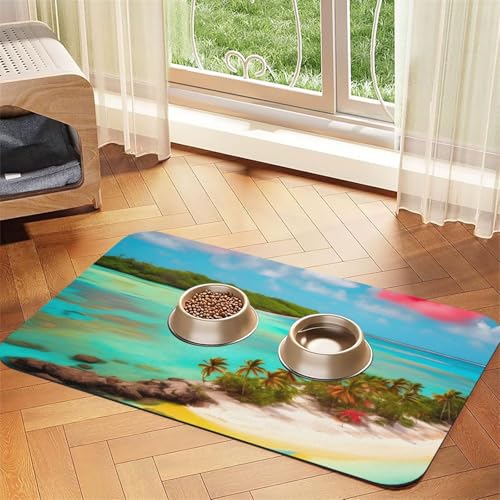 Caribbean Scenery Haustier-Tischset, saugfähig, Leder, 30 x 45 cm, schönes Design, Katzen- und Hundenapfmatte, tragbare Aufbewahrung von XZDZWK