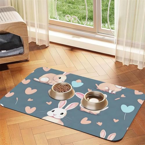 Cartoon-Tischset, niedliches Kaninchen, saugfähig, Leder, 40 x 60 cm, schönes Design, Katzen- und Hundenapfmatte, tragbare Aufbewahrung von XZDZWK