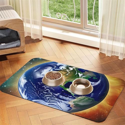 Cosmic Earth Haustier-Tischset, saugfähig, Leder, 40 x 60 cm, schönes Design, Katzen- und Hundenapfmatte, tragbare Aufbewahrung von XZDZWK