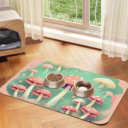 Dream Mushroom Haustier-Tischset, saugfähig, Leder, 30 x 45 cm, schönes Design, Katzen- und Hundenapfmatte, tragbare Aufbewahrung von XZDZWK