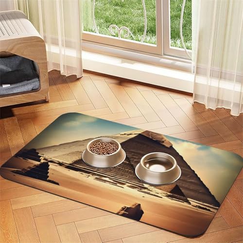 "Dreaming of the Pyramids of Khufu" Haustier-Tischset, saugfähig, Leder, 40 x 60 cm, schönes Design, Katzen- und Hundenapfmatte, tragbare Aufbewahrung "Dreaming of the Pyramids of Khufu" Haustier-Tischset, saugfähig, Leder, 40 x 60 cm, schönes Design, Katzen- und Hundenapfmatte, tragbare Aufbewahrung von XZDZWK