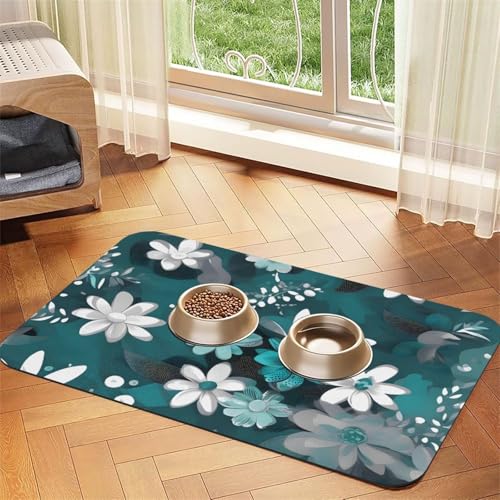 Haustier-Tischset, saugfähig, Leder, 30 x 45 cm, schönes Design, für Katzen und Hunde, tragbare Aufbewahrung, Blaugrün / Grau / Weiß von XZDZWK