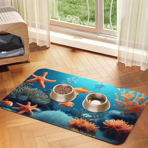 Korallenfisch-Unterwasser-Haustier-Platzset, saugfähig, Leder, 40 x 60 cm, schönes Design, Katzen- und Hundenapfmatte, tragbare Aufbewahrung Korallenfisch-Unterwasser-Haustier-Platzset, saugfähig, Leder, 40 x 60 cm, schönes Design, Katzen- und Hundenapfmatte, tragbare Aufbewahrung von XZDZWK
