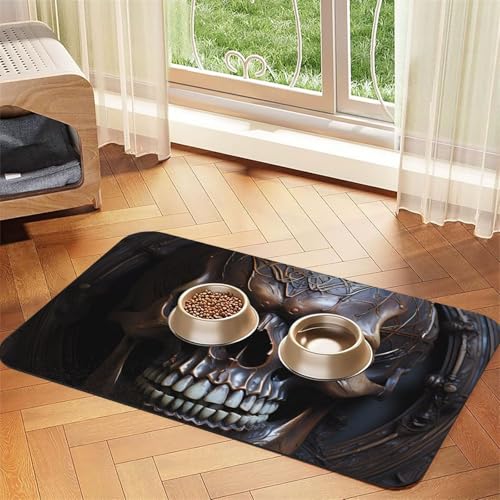 Kupferfarbenes Haustier-Tischset mit Totenkopf-Motiv, saugfähig, Leder, 30 x 45 cm, schönes Design, für Katzen- und Hundenapf, tragbare Aufbewahrung Kupferfarbenes Haustier-Tischset mit Totenkopf-Motiv, saugfähig, Leder, 30 x 45 cm, schönes Design, für Katzen- und Hundenapf, tragbare Aufbewahrung von XZDZWK