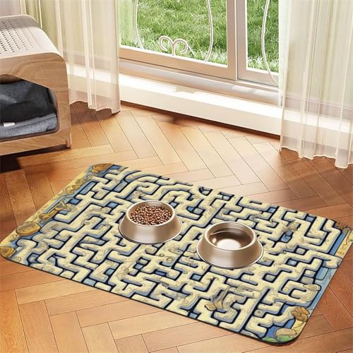 Labyrinth Schatzkarte Haustier saugfähiges Leder Tischset 40 x 60 cm schönes Design Katze und Hund Napfunterlage Tragbare Aufbewahrung von XZDZWK