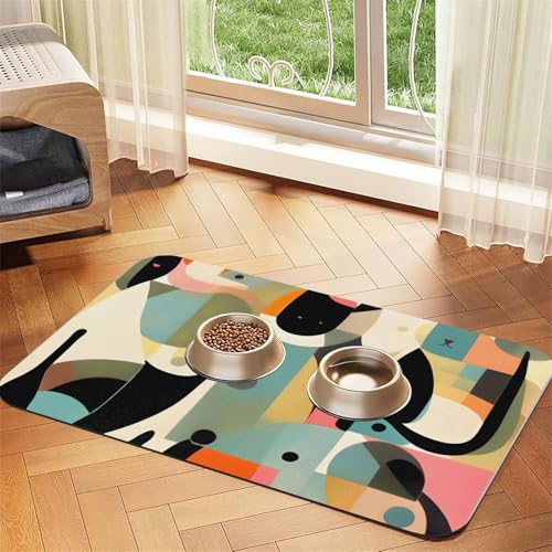 Mid-Century Moderne Kunst Katze Haustier saugfähiges Leder Tischset 40 x 60 cm schönes Design Katze und Hund Napfmatte tragbare Aufbewahrung von XZDZWK
