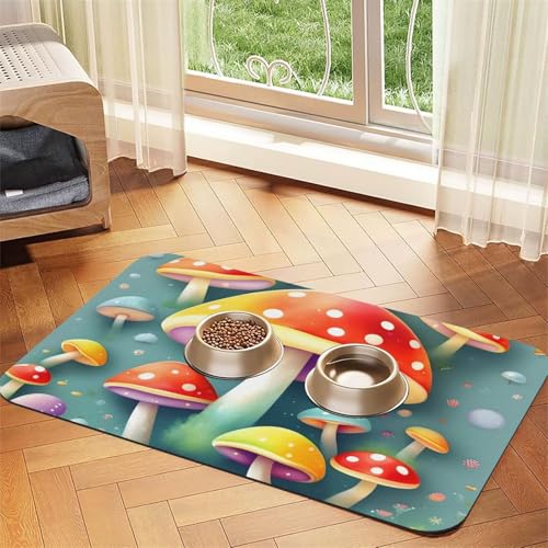 Niedliche farbige Pilze, saugfähiges Leder-Tischset, 30 x 45 cm, schönes Design, Katzen- und Hundenapfmatte, tragbare Aufbewahrung Niedliche farbige Pilze, saugfähiges Leder-Tischset, 30 x 45 cm, schönes Design, Katzen- und Hundenapfmatte, tragbare Aufbewahrung von XZDZWK
