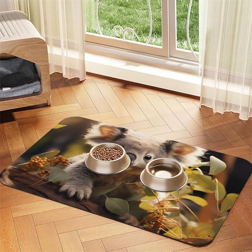 Niedliches Koala-Pflanzen-Haustier-Tischset, saugfähig, Leder, 40 x 60 cm, schönes Design, Katzen- und Hundenapfmatte, tragbare Aufbewahrung von XZDZWK