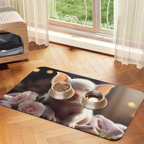 Niedliches junges Schweine-Haustier-Platzset, saugfähig, Leder, 30 x 45 cm, schönes Design, Katzen- und Hundenapfmatte, tragbare Aufbewahrung von XZDZWK