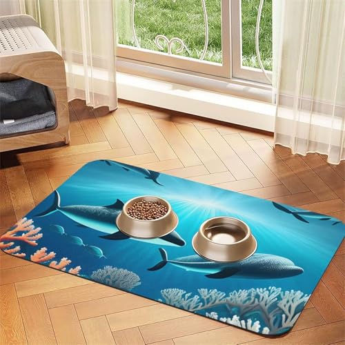 Platzdeckchen aus Leder, Motiv: Wale unter dem Meer, saugfähig, 40 x 60 cm, schönes Design, Katzen- und Hundenapfmatte, tragbare Aufbewahrung Platzdeckchen aus Leder, Motiv: Wale unter dem Meer, saugfähig, 40 x 60 cm, schönes Design, Katzen- und Hundenapfmatte, tragbare Aufbewahrung von XZDZWK