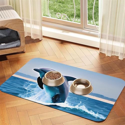 Platzdeckchen aus Leder, Motiv: springende Delfine, saugfähig, 40 x 60 cm, schönes Design, für Katzen und Hunde, tragbare Aufbewahrung Platzdeckchen aus Leder, Motiv: springende Delfine, saugfähig, 40 x 60 cm, schönes Design, für Katzen und Hunde, tragbare Aufbewahrung von XZDZWK
