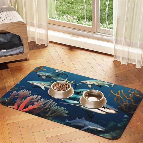 Platzdeckchen aus saugfähigem Leder, Motiv: Haie unter dem Meer, 40 x 60 cm, schönes Design, Katzen- und Hundenapfmatte, tragbare Aufbewahrung Platzdeckchen aus saugfähigem Leder, Motiv: Haie unter dem Meer, 40 x 60 cm, schönes Design, Katzen- und Hundenapfmatte, tragbare Aufbewahrung von XZDZWK