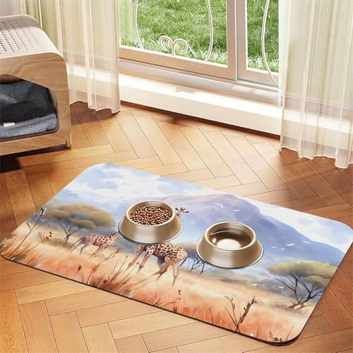 Platzdeckchen aus saugfähigem Leder, Motiv: afrikanische Savanne, Giraffe, 40 x 60 cm, schönes Design, für Katzen- und Hundenapf-Matte, tragbare Aufbewahrung Platzdeckchen aus saugfähigem Leder, Motiv: afrikanische Savanne, Giraffe, 40 x 60 cm, schönes Design, für Katzen- und Hundenapf-Matte, tragbare Aufbewahrung von XZDZWK
