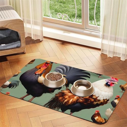Platzdeckchen aus saugfähigem Leder mit Hahn und Huhn, 40 x 60 cm, schönes Design, für Katzen und Hunde, tragbare Aufbewahrung Platzdeckchen aus saugfähigem Leder mit Hahn und Huhn, 40 x 60 cm, schönes Design, für Katzen und Hunde, tragbare Aufbewahrung von XZDZWK