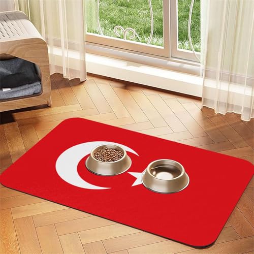Platzdeckchen mit Flagge der Türkei, saugfähig, Leder, 30 x 45 cm, schönes Design, Katzen- und Hundenapfmatte, tragbare Aufbewahrung von XZDZWK