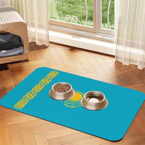 Platzdeckchen mit Flagge von Kasachstan, saugfähig, Leder, 30 x 45 cm, schönes Design, Katzen- und Hundenapfmatte, tragbare Aufbewahrung von XZDZWK