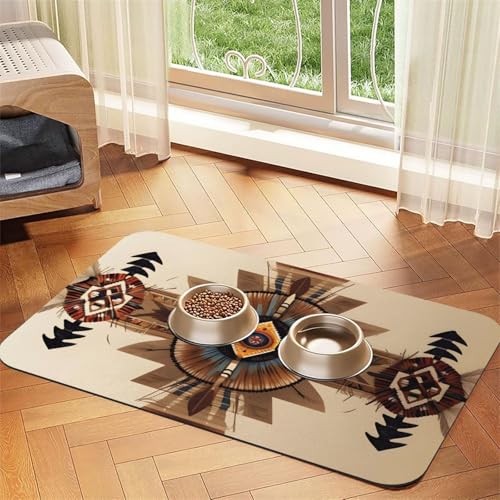 Platzset aus saugfähigem Leder, Motiv: Indianer-Malerei, 30 x 45 cm, schönes Design, Katzen- und Hundenapfmatte, tragbare Aufbewahrung von XZDZWK