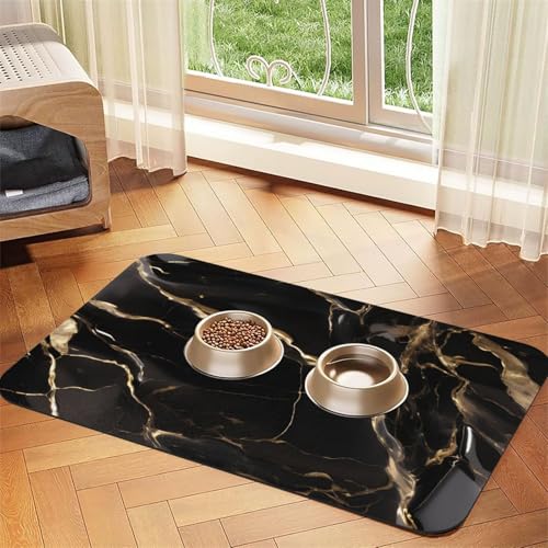 Platzset für Haustiere, saugfähig, Leder, 30 x 45 cm, schönes Design, für Katzen- und Hundenapf, tragbar, Schwarz / goldfarben Platzset für Haustiere, saugfähig, Leder, 30 x 45 cm, schönes Design, für Katzen- und Hundenapf, tragbar, Schwarz / goldfarben von XZDZWK
