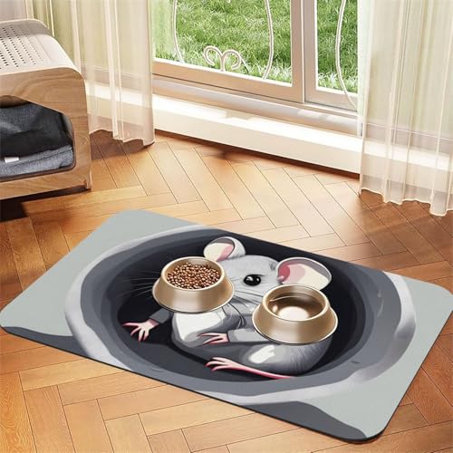 Platzset für Haustiere, saugfähig, Leder, Motiv: Maus im Loch, 40 x 60 cm, schönes Design, für Katzen- und Hundenapf, tragbare Aufbewahrung Platzset für Haustiere, saugfähig, Leder, Motiv: Maus im Loch, 40 x 60 cm, schönes Design, für Katzen- und Hundenapf, tragbare Aufbewahrung von XZDZWK