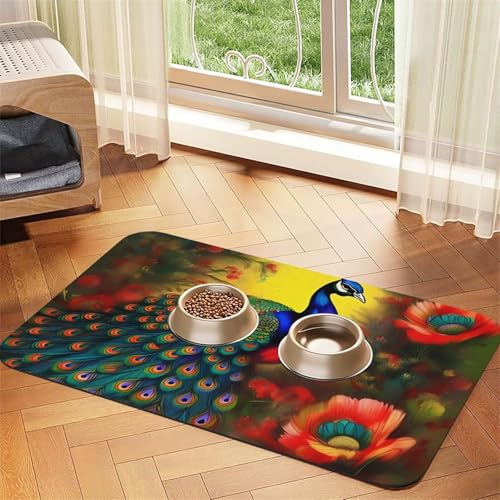Platzset für Haustiere, saugfähig, Leder, Pfauenblumen, 40 x 60 cm, schönes Design, Katzen- und Hundenapfmatte, tragbare Aufbewahrung Platzset für Haustiere, saugfähig, Leder, Pfauenblumen, 40 x 60 cm, schönes Design, Katzen- und Hundenapfmatte, tragbare Aufbewahrung von XZDZWK