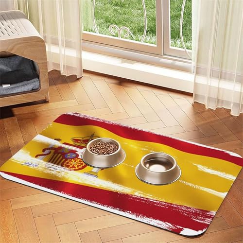 Platzset mit spanischer Flagge, saugfähiges Leder, 30 x 45 cm, schönes Design, Katzen- und Hundenapfmatte, tragbare Aufbewahrung von XZDZWK