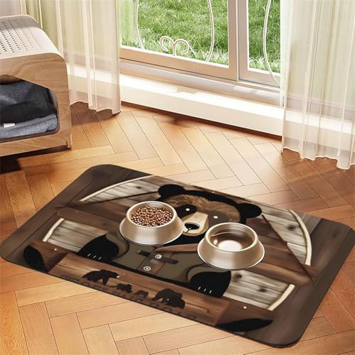 Rustikales Lodge Bear Haustier-Tischset, saugfähig, Leder, 40 x 60 cm, schönes Design, Katzen- und Hundenapfmatte, tragbare Aufbewahrung Rustikales Lodge Bear Haustier-Tischset, saugfähig, Leder, 40 x 60 cm, schönes Design, Katzen- und Hundenapfmatte, tragbare Aufbewahrung von XZDZWK