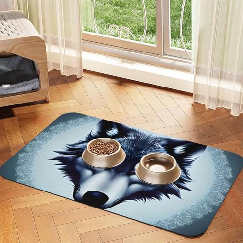 Saugfähiges Leder-Tischset mit Wolfskopf, 30 x 45 cm, schönes Design, Katzen- und Hundenapfmatte, tragbare Aufbewahrung von XZDZWK