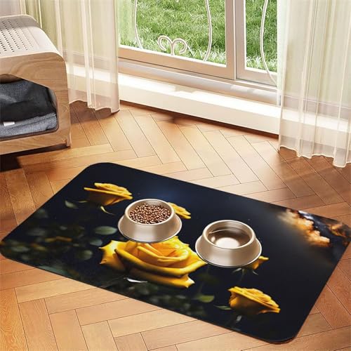 Schönes gelbes Rosen-Tischset für Haustiere, saugfähig, Leder, 30 x 45 cm, schönes Design, Katzen- und Hundenapfmatte, tragbare Aufbewahrung Schönes gelbes Rosen-Tischset für Haustiere, saugfähig, Leder, 30 x 45 cm, schönes Design, Katzen- und Hundenapfmatte, tragbare Aufbewahrung von XZDZWK