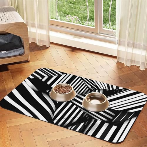 Schwarz-weiße geometrische Linien, saugfähiges Leder-Tischset, 30 x 45 cm, schönes Design, Katzen- und Hundenapfmatte, tragbare Aufbewahrung Schwarz-weiße geometrische Linien, saugfähiges Leder-Tischset, 30 x 45 cm, schönes Design, Katzen- und Hundenapfmatte, tragbare Aufbewahrung von XZDZWK