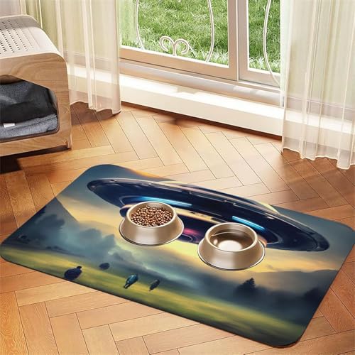 UFO Landing Pet Absorbent Leather Placemat 30x45cm Beautiful Design Cat and Dog Bowl Mat Portable Storage von XZDZWK