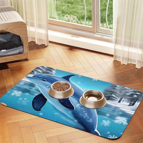 Winter the Delphin Pet Absorbent Leather Placemat 40x60cm Beautiful Design Cat and Dog Bowl Mat Portable Storage von XZDZWK