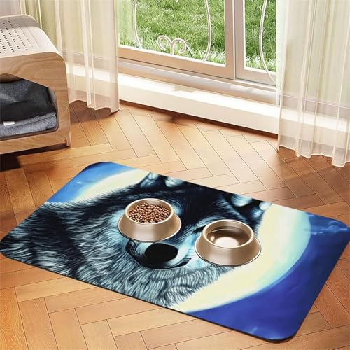 Wolf Under Moon Haustier-Tischset, saugfähig, Leder, 30 x 45 cm, schönes Design, Katzen- und Hundenapfmatte, tragbare Aufbewahrung Wolf Under Moon Haustier-Tischset, saugfähig, Leder, 30 x 45 cm, schönes Design, Katzen- und Hundenapfmatte, tragbare Aufbewahrung von XZDZWK