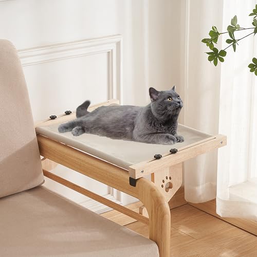XZKING Katzen-Fensterstange, Katzen-Fenster-Hängematte mit Holzrahmen, einfach zu verstellen und zu montieren, Katzenbettsitz für Fensterbank, Nachttisch, Schublade und Schrank, hält bis zu 18 kg von XZKING