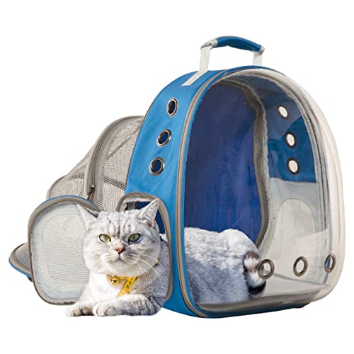 XZKING Katzen-Rucksack mit Blase, für Katzen und Hunde, Büchertasche, Flugzeugzugelassen, Kuppeltasche für Reisen, Wandern, Camping (erweiterbar) Blau von XZKING