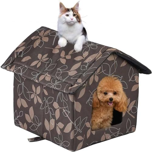 XZKING Katzenhaus für den Außenbereich für Wildkatzen, Hunde, wetterfest, wilde Katze, Katzenhäuser für Hunde, Katzen, für drinnen und draußen, Größe M, Braun von XZKING