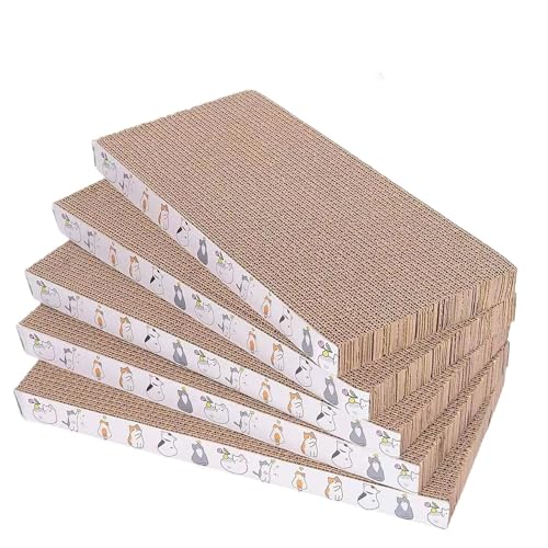 XZKING Kratzmatte aus Karton, 5 Stück, Katzenkratzunterlage für Hauskatzen, doppelseitig, gewellter Kratzbaum (42,9 x 21 x 3,5 cm) von XZKING