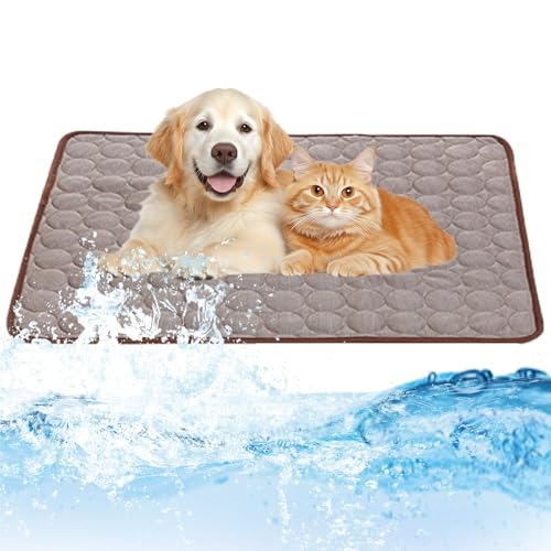 XZQYYY KüHlmatte FüR Hunde,SelbstküHlende Hundematte, KüHlmatte Katze,Atmungsaktive Haustiermatte Aus Eisseide,Geeignet FüR Die Anwendung Zu Hause, Unterwegs Oder Im Auto (Braun, L-70X55cm) von XZQYYY