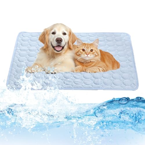 XZQYYY KüHlmatte FüR Hunde,SelbstküHlende Hundematte, KüHlmatte Katze,Atmungsaktive Haustiermatte Aus Eisseide,Geeignet FüR Die Anwendung Zu Hause, Unterwegs Oder Im Auto (Hellblau, S-50X40cm) von XZQYYY