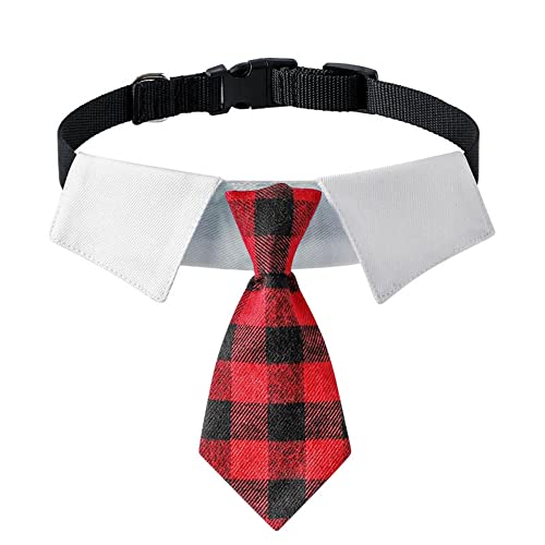 Verstellbares Hundehalsband für Jungen, geeignet für kleine, mittelgroße und große Hunde, Hochzeit, Geburtstag, Hundekrawatte (Medium, Rot/Schwarz kariert) von XZYZ
