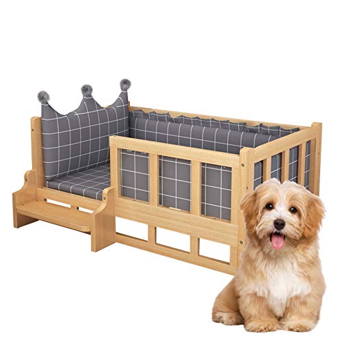 XZZHSM Katzenbett, Haustierbett aus Holz, Katzen-/Hundebett mit Naturholzrahmen, waschbarer Matratze und Stufen, erhöhte Zwinger, Bequeme Sofa-Lounge, für große und kleine Tiere (Größe: L 75 × 50 × XZZHSM Katzenbett, Haustierbett aus Holz, Katzen-/Hundebett mit Naturholzrahmen, waschbarer Matratze und Stufen, erhöhte Zwinger, Bequeme Sofa-Lounge, für große und kleine Tiere (Größe: L 75 × 50 × von XZZHSM