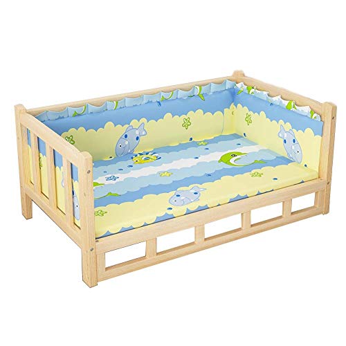 XZZHSM Katzenbett, Haustierbett aus Holz für große, mittelgroße und kleine Hunde, tragbare, grau/Blaue, waschbare Matratze, erhöhtes Haustierbett mit abnehmbarem Holzrahmen für drinnen und draußen XZZHSM Katzenbett, Haustierbett aus Holz für große, mittelgroße und kleine Hunde, tragbare, grau/Blaue, waschbare Matratze, erhöhtes Haustierbett mit abnehmbarem Holzrahmen für drinnen und draußen von XZZHSM
