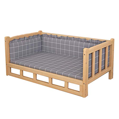 XZZHSM Katzenbett, Haustierbett aus Holz für große, mittelgroße und kleine Hunde, tragbare, grau/Blaue, waschbare Matratze, erhöhtes Haustierbett mit abnehmbarem Holzrahmen für drinnen und draußen XZZHSM Katzenbett, Haustierbett aus Holz für große, mittelgroße und kleine Hunde, tragbare, grau/Blaue, waschbare Matratze, erhöhtes Haustierbett mit abnehmbarem Holzrahmen für drinnen und draußen von XZZHSM