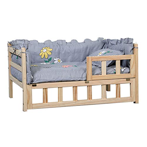 XZZHSM Katzenbett, Haustiercouch für drinnen und draußen mit Schutzgeländer, für große und mittelgroße Welpen, Kiefernrahmen und waschbar, erhöhtes, kühlendes Hundesofa aus Holz (Farbe: Grau, Größe XZZHSM Katzenbett, Haustiercouch für drinnen und draußen mit Schutzgeländer, für große und mittelgroße Welpen, Kiefernrahmen und waschbar, erhöhtes, kühlendes Hundesofa aus Holz (Farbe: Grau, Größe von XZZHSM