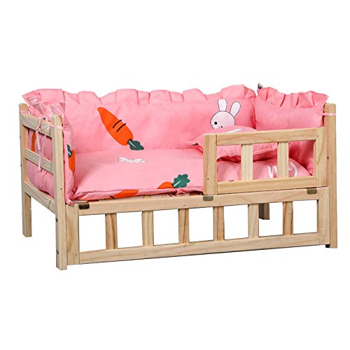 XZZHSM Katzenbett, Haustiercouch für drinnen und draußen mit Schutzgeländer, für große und mittelgroße Welpen, Kiefernrahmen und waschbar, erhöhtes, kühlendes Hundesofa aus Holz (Farbe: Pink-2, Grö XZZHSM Katzenbett, Haustiercouch für drinnen und draußen mit Schutzgeländer, für große und mittelgroße Welpen, Kiefernrahmen und waschbar, erhöhtes, kühlendes Hundesofa aus Holz (Farbe: Pink-2, Grö von XZZHSM