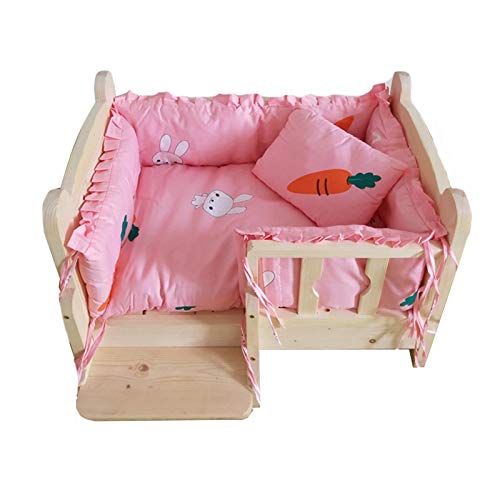 XZZHSM Katzenbett, Hundebett aus Holz für drinnen und draußen, mit Geländer und Treppe, abnehmbare Matte, große, mittelgroße und kleine erhöhte Haustierbetten, Farbe: Rosa, XZZHSM Katzenbett, Hundebett aus Holz für drinnen und draußen, mit Geländer und Treppe, abnehmbare Matte, große, mittelgroße und kleine erhöhte Haustierbetten, Farbe: Rosa, von XZZHSM