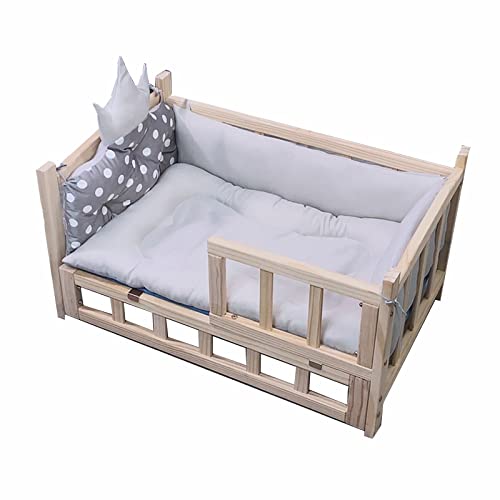 XZZHSM Katzenbett, luxuriöses Hundebett aus Holz mit weicher Grauer Matte und Zaun, Winter-Haustierbett für große, mittelgroße und kleine Hunde, erhöhter, orthopädischer, Abnehmbarer Zwinger (Größe XZZHSM Katzenbett, luxuriöses Hundebett aus Holz mit weicher Grauer Matte und Zaun, Winter-Haustierbett für große, mittelgroße und kleine Hunde, erhöhter, orthopädischer, Abnehmbarer Zwinger (Größe von XZZHSM