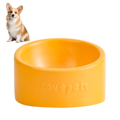 2er Set Erhöhte Katzen-Näpfe, Niedliche Keramik Futternäpfe für Katzen & kleine Hunde, Hochgestellt, Flach Weit, Spülmaschinengeeignet, 200ml (Yellow) von Xafrstyu