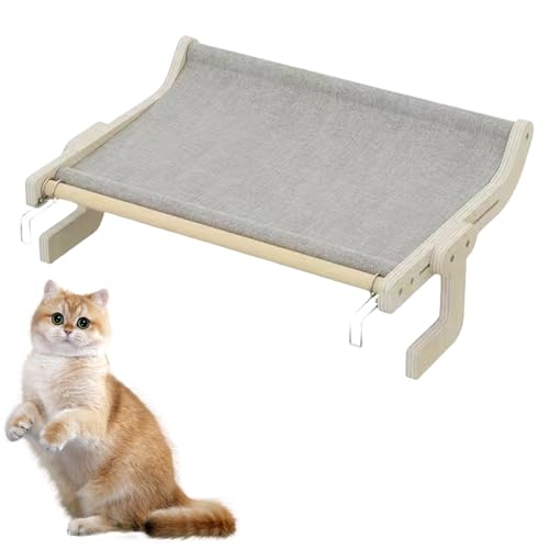 Katzenfensterliege, Große Sitzfläche zum Aufhängen drinnen, Hängematte mit Holz- & Metallgestell, Werkzeuglose Montage, Waschbares Kissen (Grey) von Xafrstyu